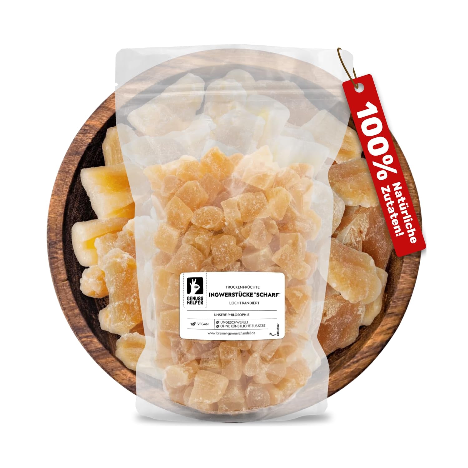 Bremer Gewürzhandel ingefära, bitar av torkad frukt kryddad, aromatisk, kryddig, osavlad, 1 kg Torkade produkter Naty Shop 1 kg (1 förpackning)