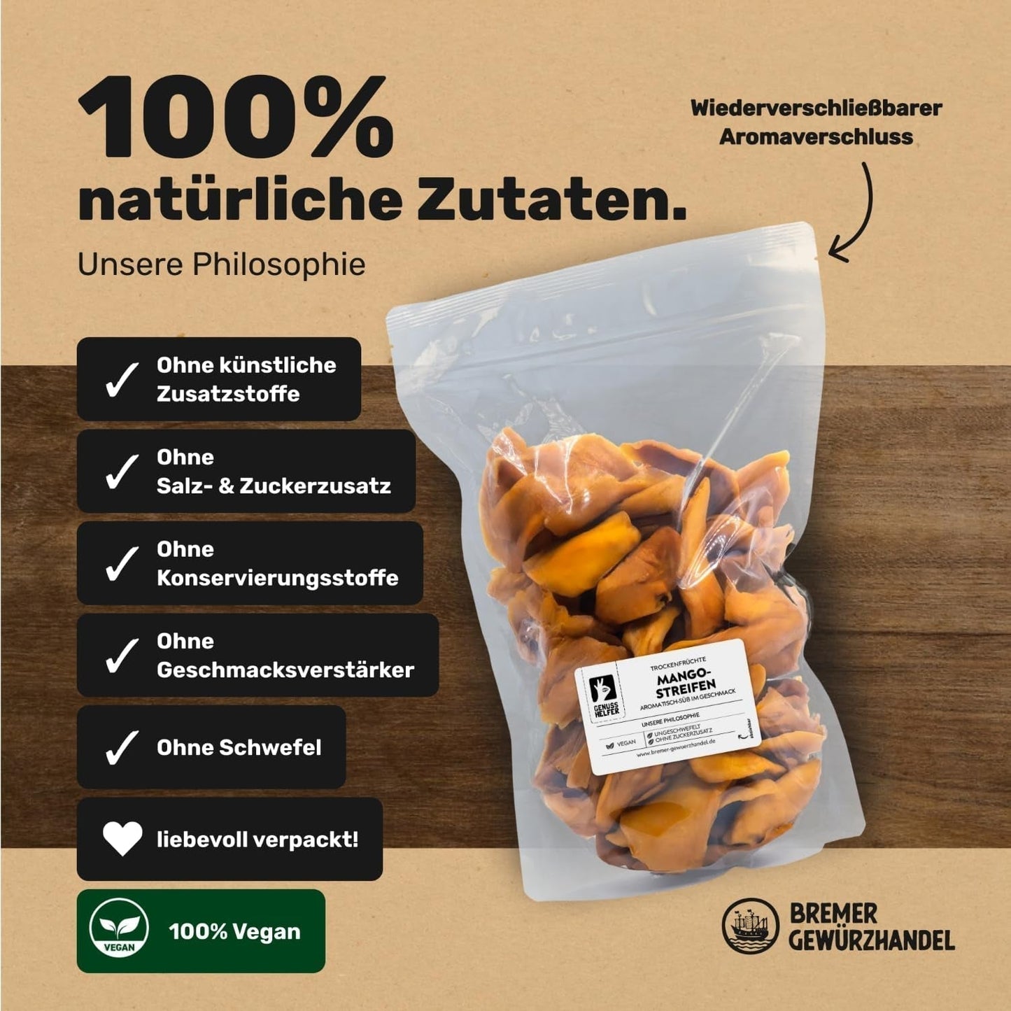 Bremer Gewürzhandel mango, torkade mango remsor, osvavelfria, utan tillsatt socker, 1 kg Dehydrerade produkter Naty Shop