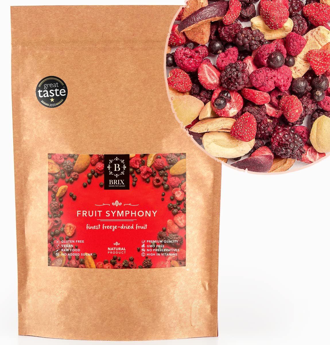 BRIX frystorkade frukter | Naturlig blandning av torkad frukt 115g | Great Taste Award för torkad frukt | Icke-GMO, glutenfri, vegan, undanhållna vitaminer Naty Shop Dehydrerade produkter Standardtitel