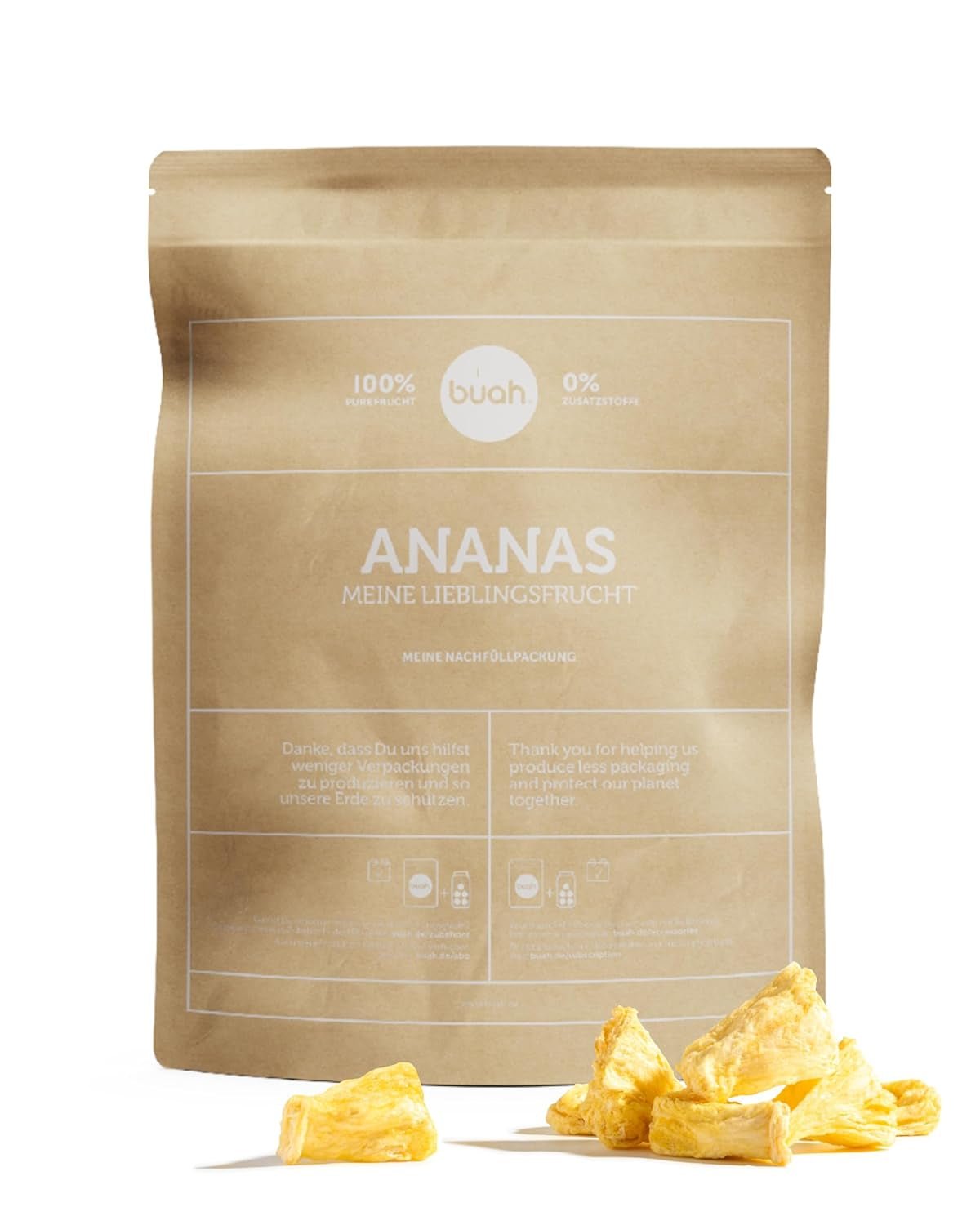 BUAH® Frystorkad ananas | Ananaschips som mellanmål eller till müsli och desserter | Idealisk ersättning för godis | Vegansk och utan tillsatt socker | 100 % frystorkad frukt | 200 g Naty Shop torkade produkter 373 G