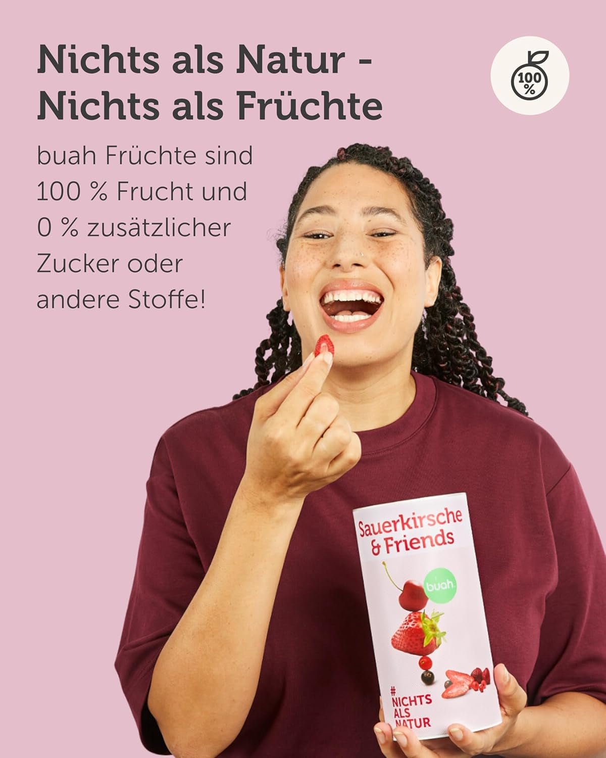 BUAH® Frystorkad fruktmix | körsbär, jordgubbar, röda och svarta vinbär frystorkade utan tillsatt socker | 100 % frukt | vegan, glutenfri, laktosfri (128g) Naty Shop torkade produkter