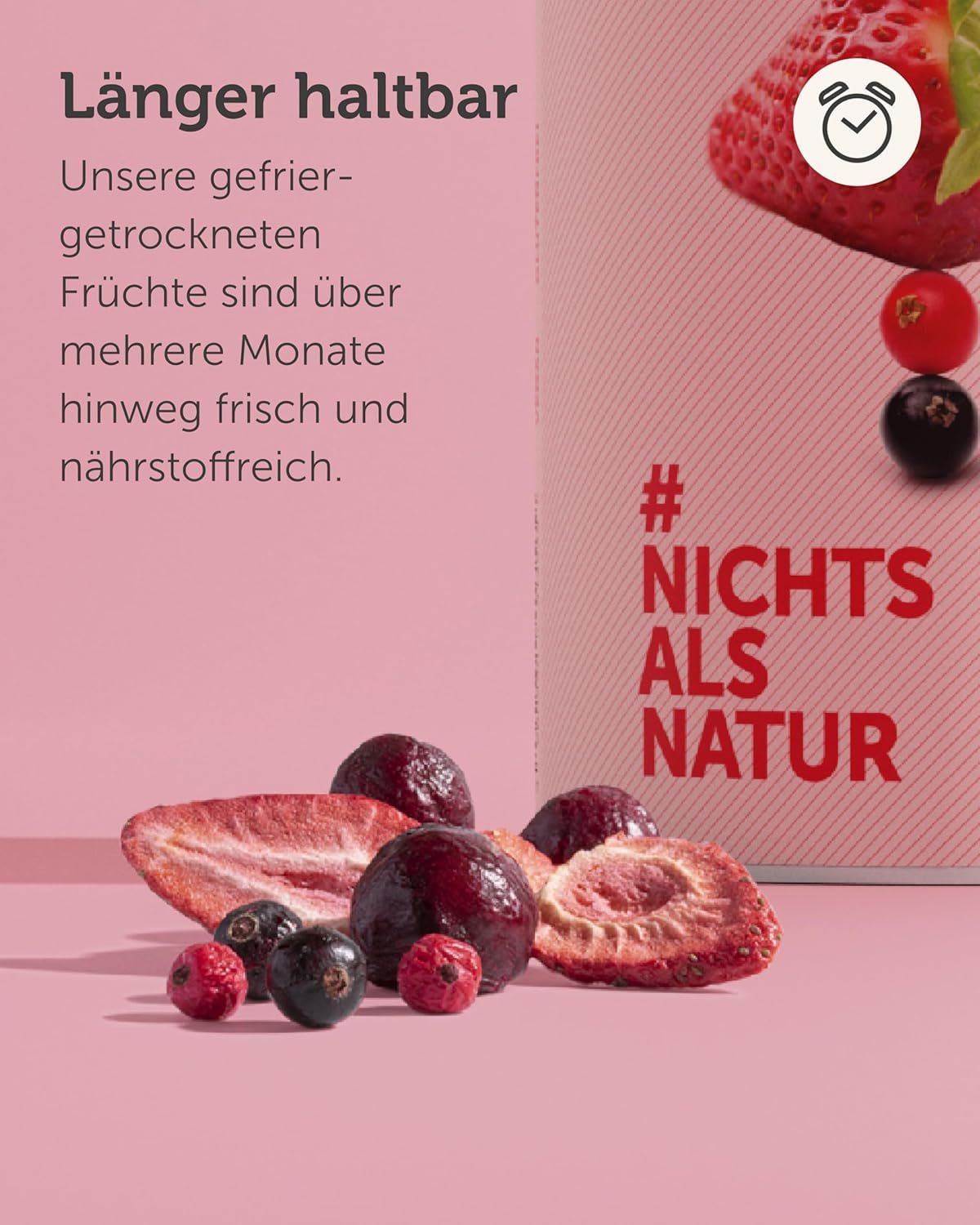BUAH® Frystorkad fruktmix | körsbär, jordgubbar, röda och svarta vinbär frystorkade utan tillsatt socker | 100 % frukt | vegan, glutenfri, laktosfri (128g) Naty Shop torkade produkter
