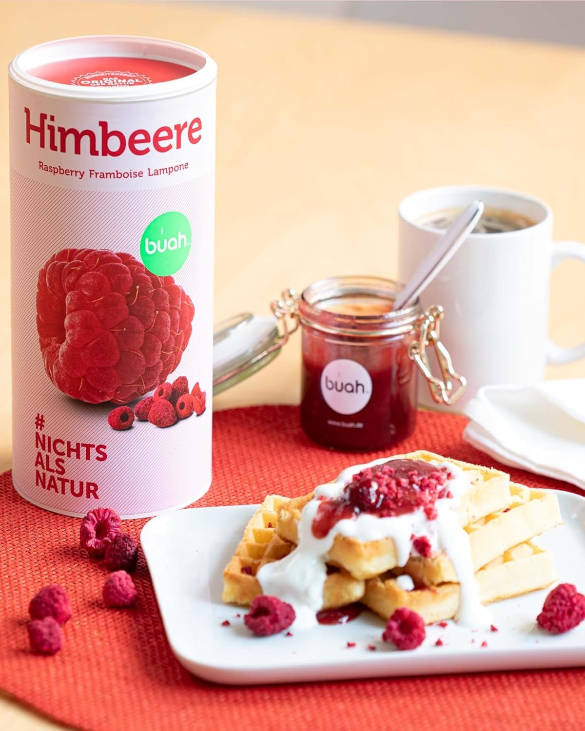 BUAH® Ekologiskt frystorkat hallon | hallonchips som mellanmål, till müsli och desserter | perfekt substitut för godis | vegan och utan tillsatt socker | 120g Naty Shop uttorkade produkter