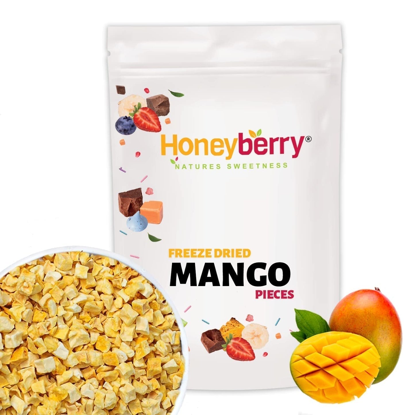 Frystorkade mangobitar 100g - Frystorkad frukt - Frystorkad torkad frukt - Torkad mango - Perfekt för mellanmål, bakning, müsli, smoothies och desserter Torkade produkter Naty Shop 100G