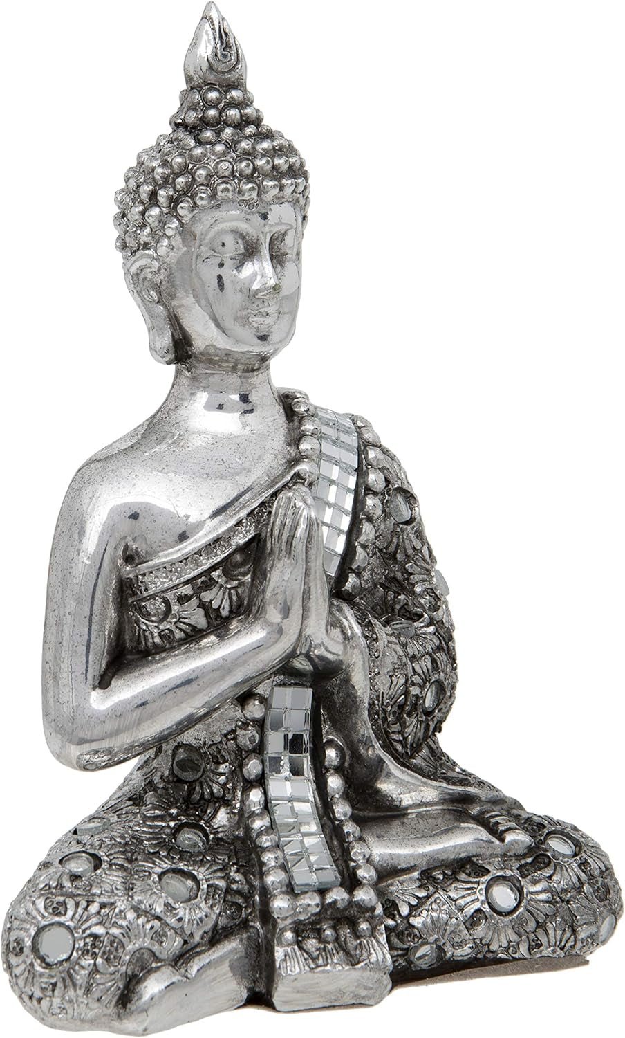 Thai Buddha med händer Silverreflekterande Meditationsduk 13 cm Silverstatyetter och skulpturer Naty Shop Standardtitel