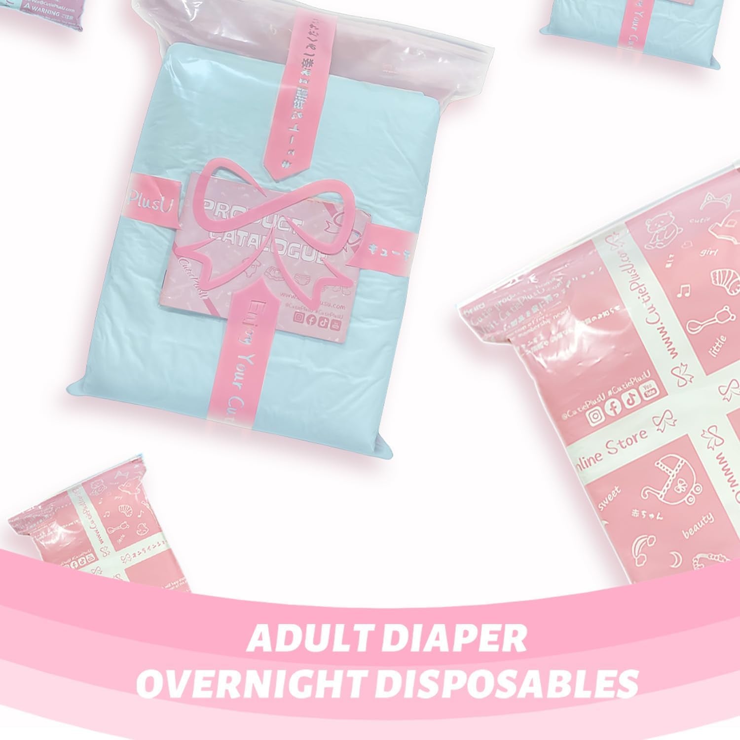 CutiePlusU vuxenblöjor, torr yta, maximal absorptionsförmåga över natten, inkontinensblöja för engångsbruk - blå, 2-pack (medium 71-96 cm)