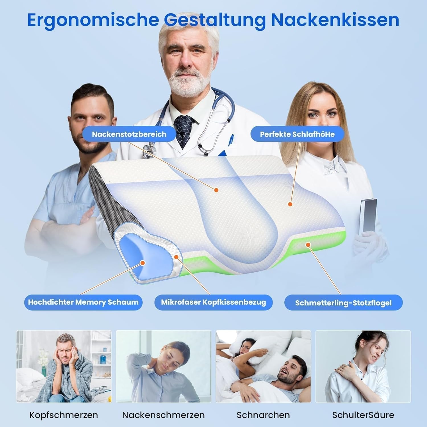 PHYSEN Ortopedisk kudde Nackkudde, Nackstödskudde, Memory Foam Kudde, Ergonomisk Nacksmärtskudde Sovkudde Anti-snarkningskudde för sidor, rygg och mage (62 * 34 * 11 6,5 cm) Cervikala ortopediska kuddar Naty Shop