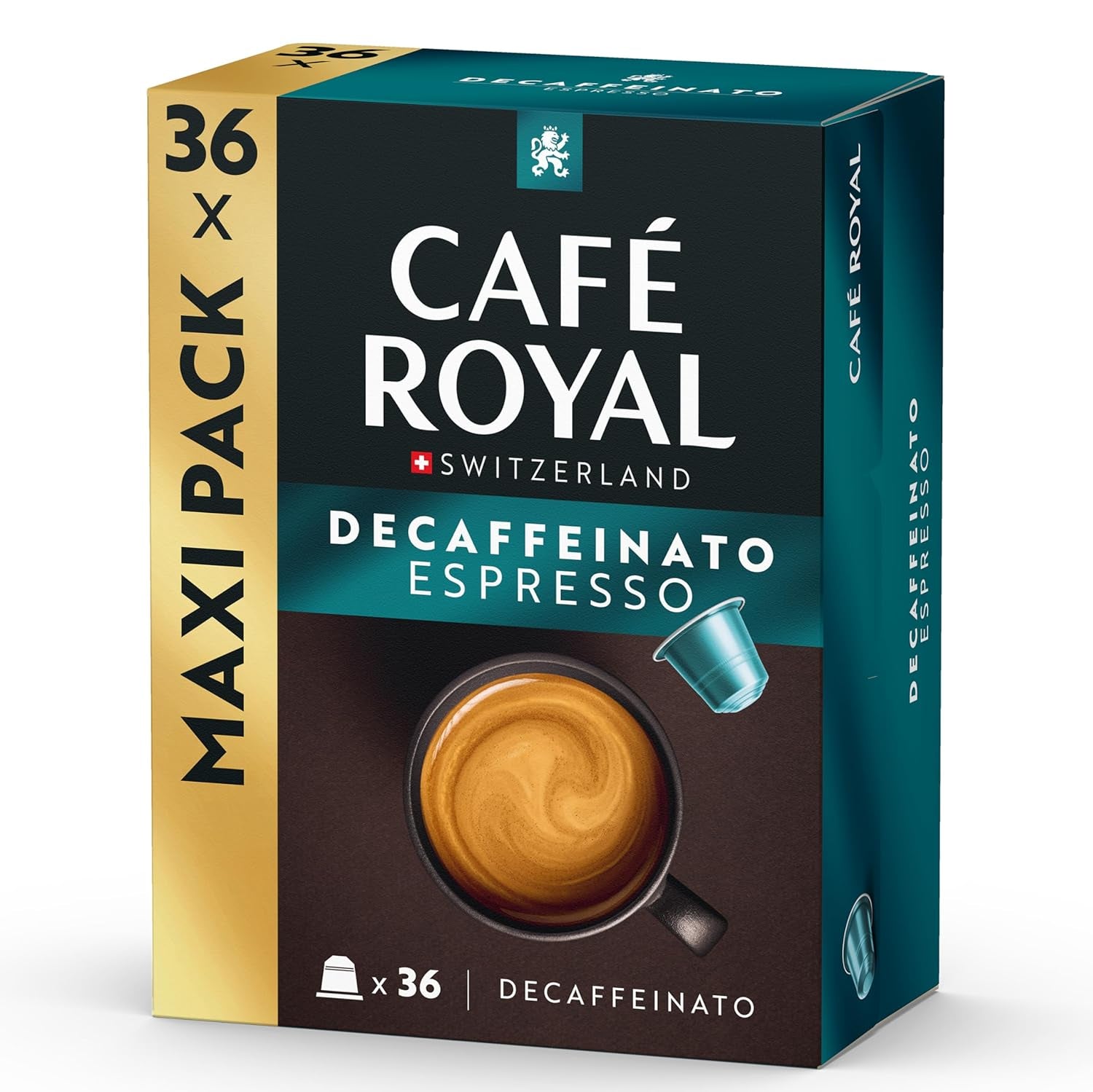 Café Royal Espresso Decaffeinato – Nespresso®-kompatibla kaffekapslar, 100 % Arabica, Intensität 6/12, Rainforest Alliance, koffeinfri, 36 kapslar