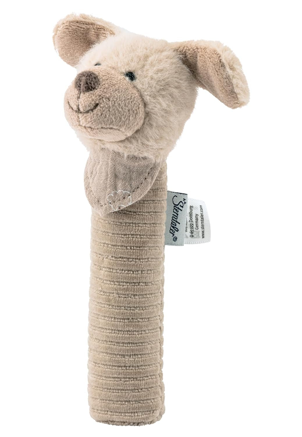Sterntaler Baby squeaker dog Lucky - Babyleksak gjord av mjukt fluffigt material med sladd - Fånga leksak för barn - Första försöken att fånga och leka, gråbeige Bebe Toys Naty Shop Standardtitel