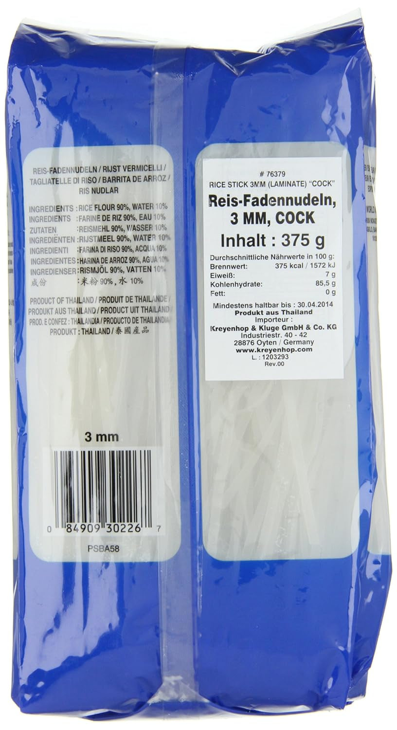 Cock Rice Nudlar, 3 mm, klass 1 (1 förpackning x 375 g)
