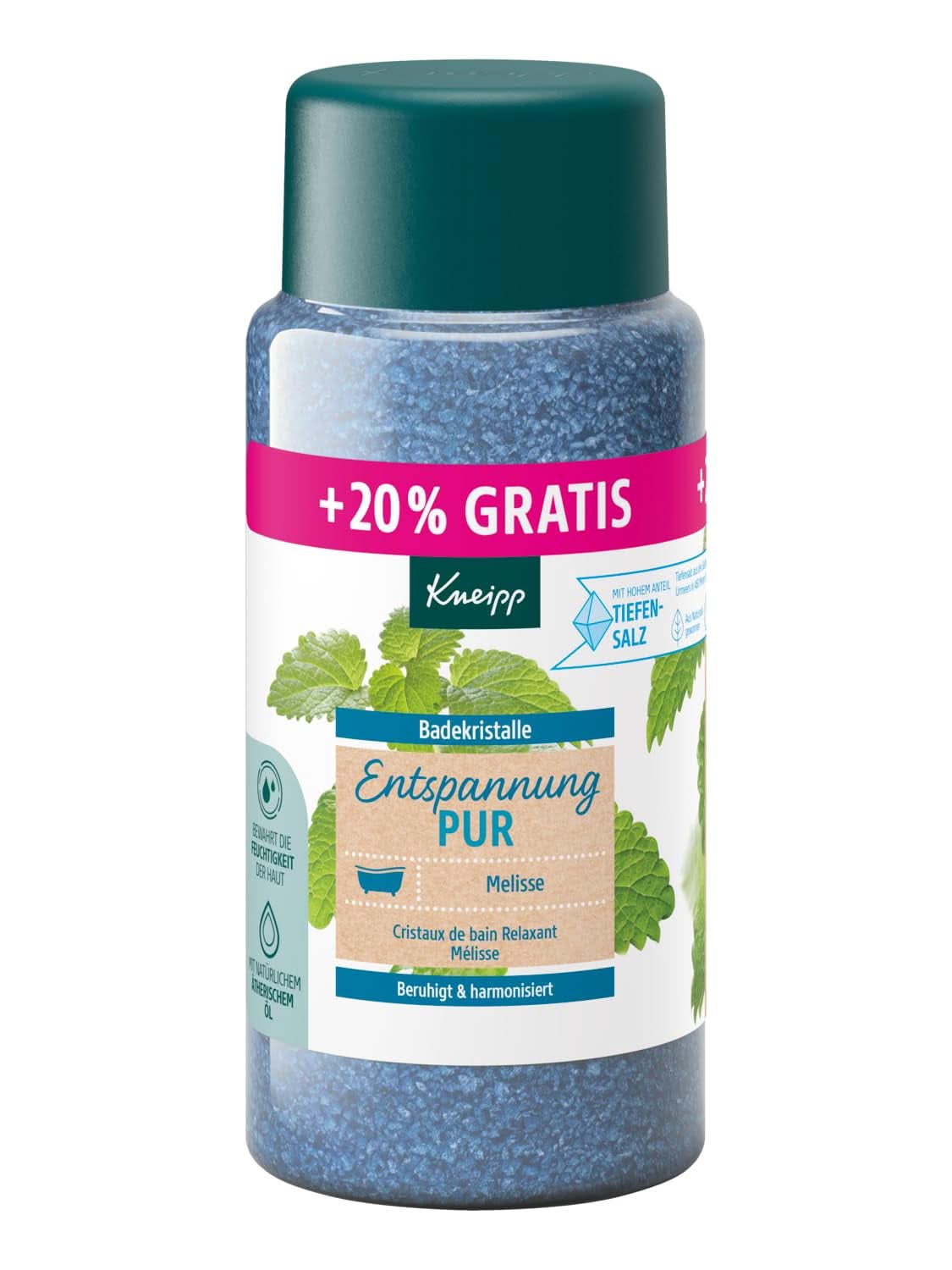 Kneipp Bath Crystals Pure Relaxation - Specialstorlek - Med naturligt Luisenhall-salt Djupsalt och indiskt citronmeliss eterisk olja och citronmelissextrakt Limited Edition 720G Naty Shop Shower & Bath