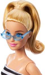 Barbie Fashionistas docka nr. 213 Blond i randig topp Rosa kjol och solglasögon 65-årsdagen Samlarobjekt Modedocka HRH11 Naty Shop Dolls