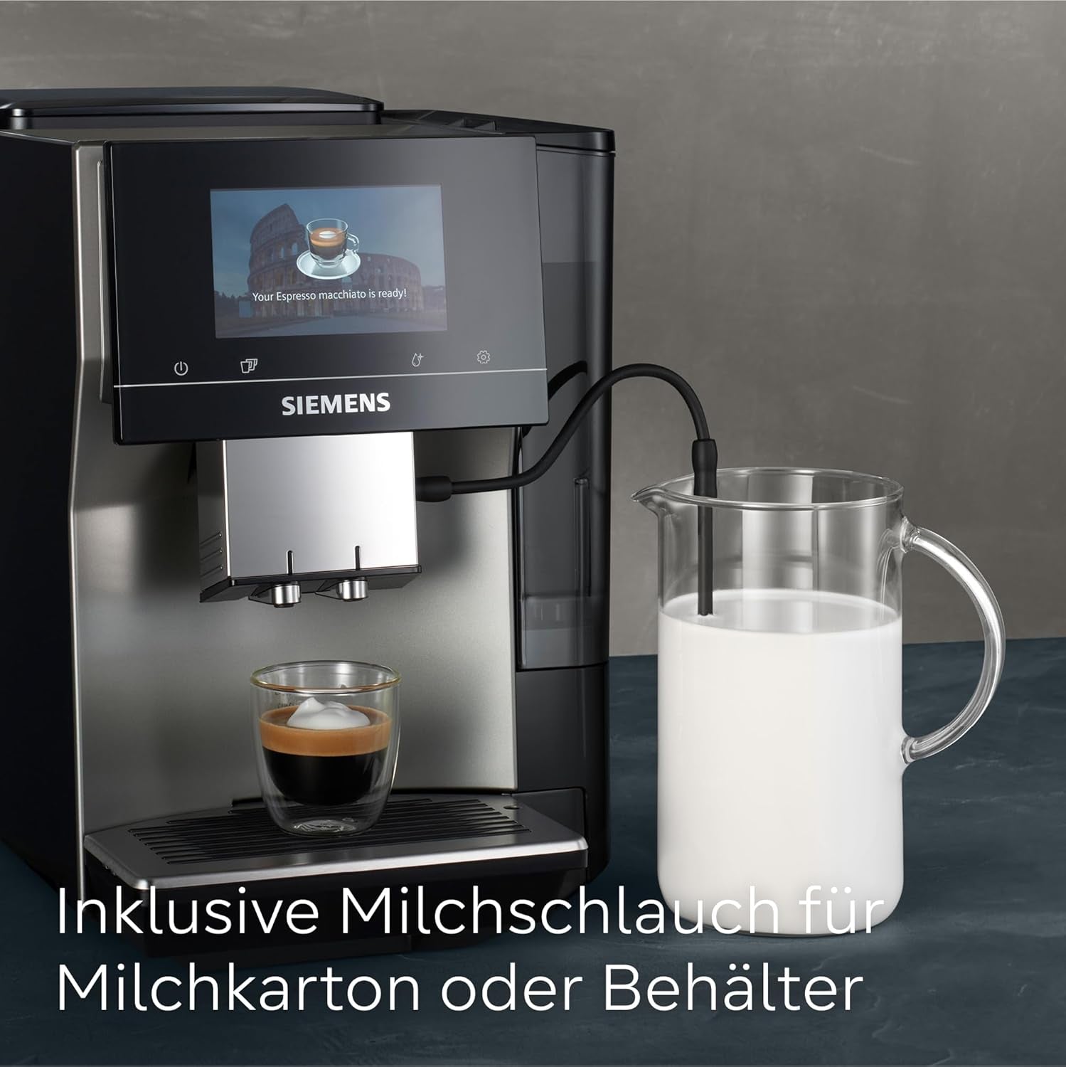 Automatisk espressomaskin Siemens EQ700 classic TP715D01, appkontroll, kallbryggning, intuitiv pekskärm, upp till 10 individuella kaffekreationer som favoriter, automatisk ångrengöring, 1500 W, silvergrå