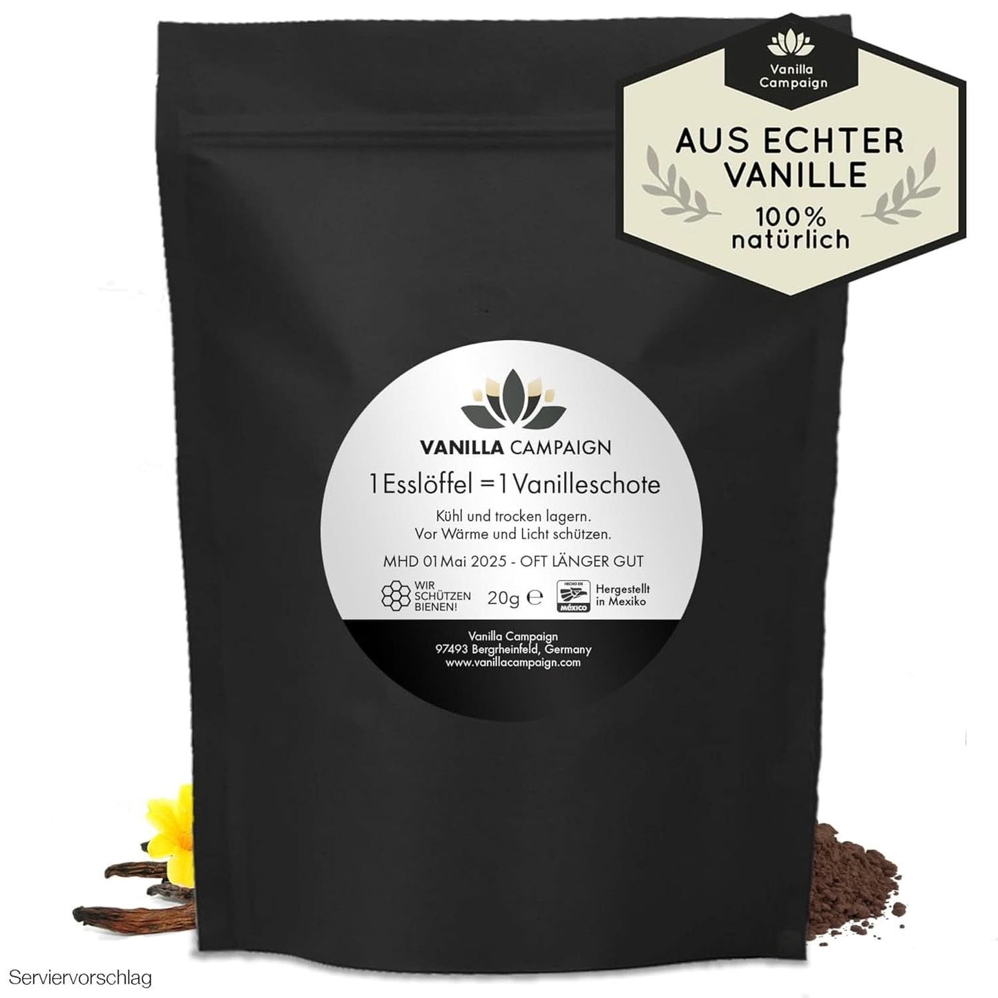 Premium vaniljpulver från äkta vaniljbönor, naturligt, sockerfritt, inga tillsatser, rättvisemärkt, veganskt (40 g unboxed) från Vanilla Campaign® Flavours Naty Shop