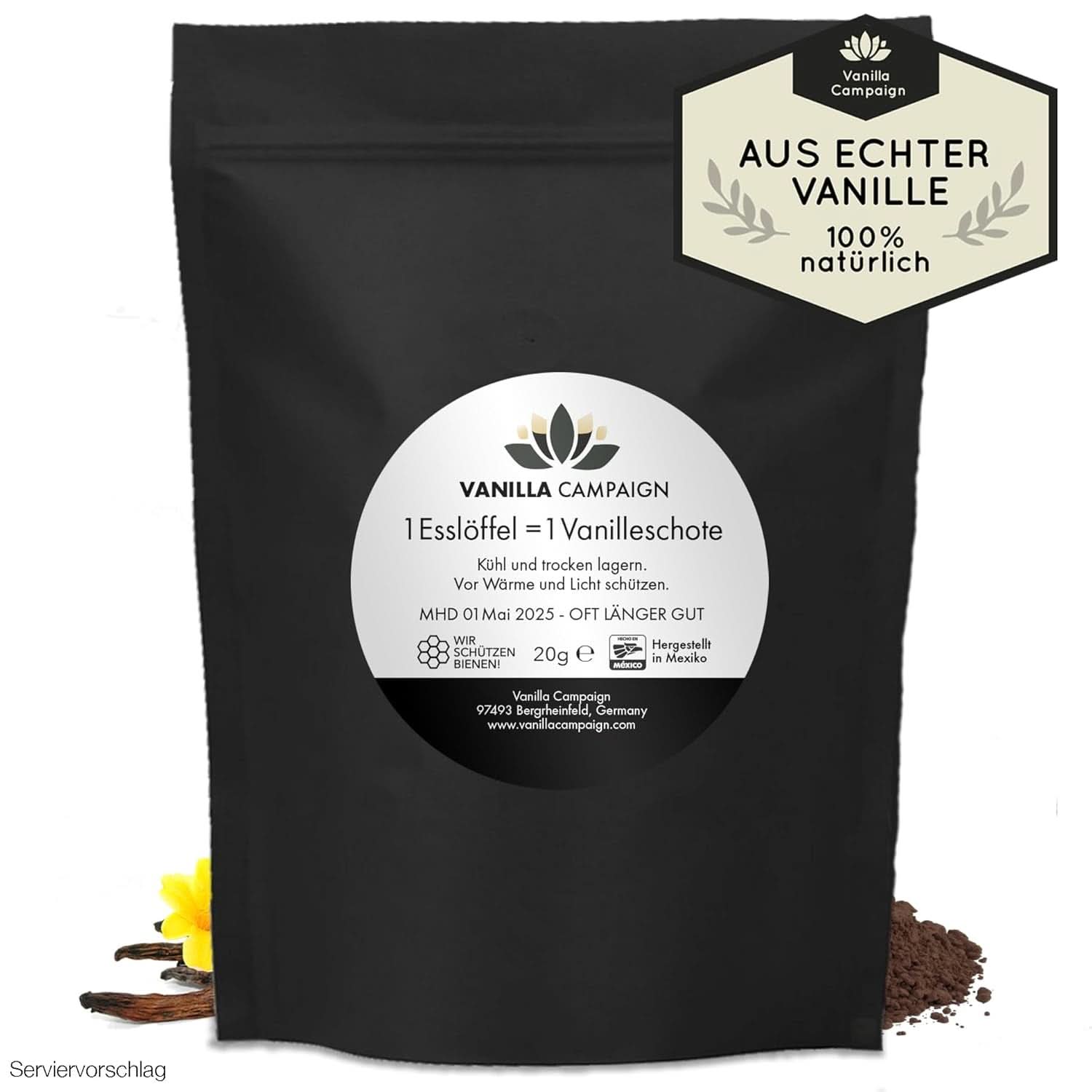 Premium vaniljpulver från äkta vaniljbönor, naturligt, sockerfritt, inga tillsatser, rättvisemärkt, veganskt (40 g unboxed) från Vanilla Campaign® Flavours Naty Shop