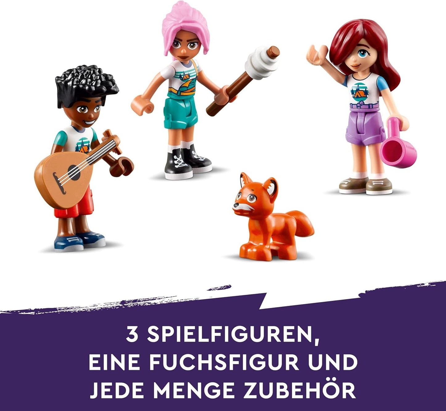 LEGO Friends mysiga hyddor på äventyrsläger, rollspel utomhus, barnleksak för flickor och pojkar från 7 år med 3 figurer och räv, campingleksak 42624 Byggset Besuche den LEGO-Store