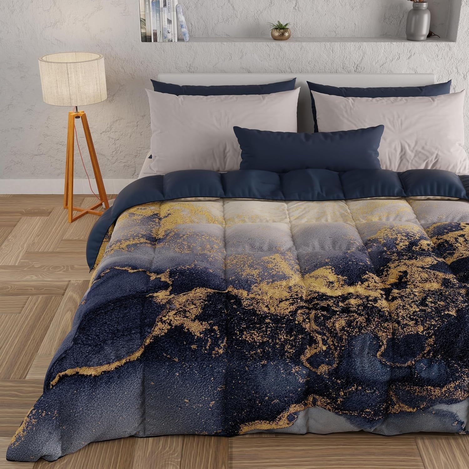 PETTI Artigiani Italiani - Vintertäcke, Vintertäcke, Enkelt täcke, Dubbelsidigt, Enfärgat och digitalt tryck, 100 % hypoallergen mikrofiber, Tillverkad i Italien
