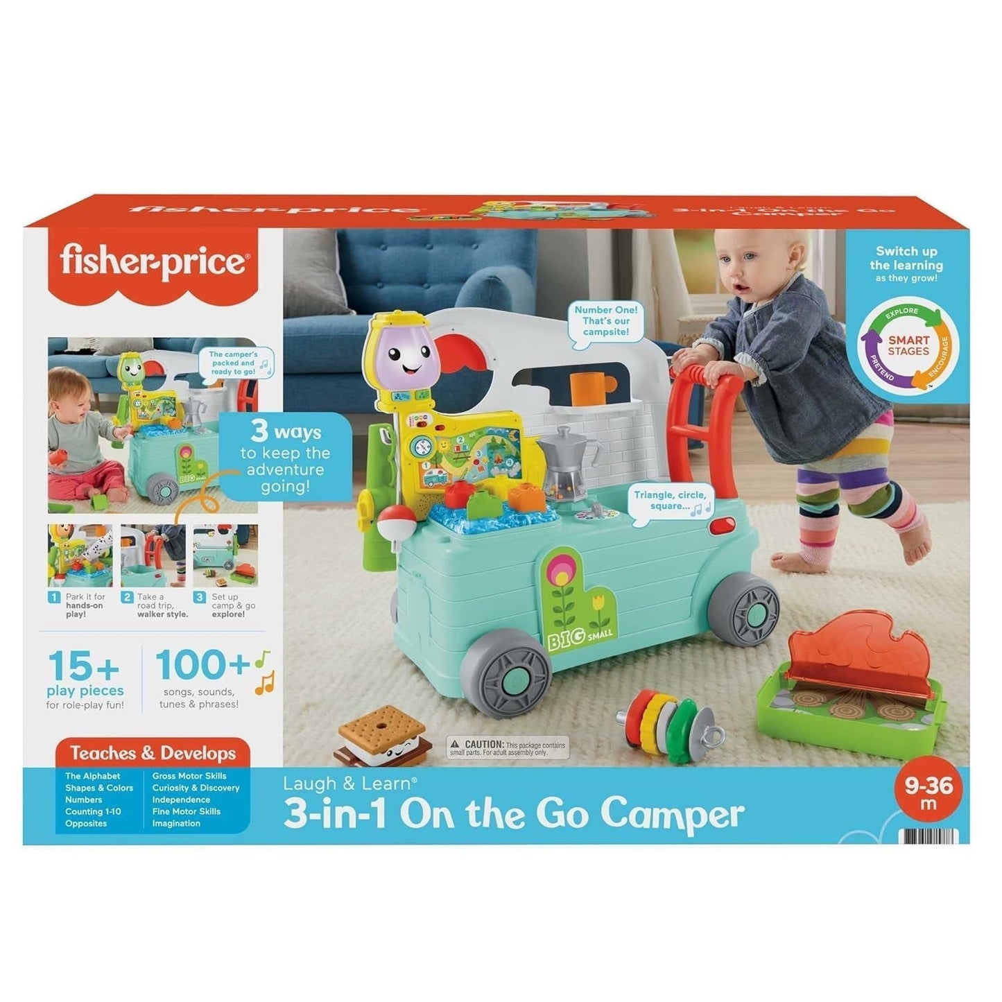Fisher-Price - Laugh and Learn Camper 3-i-1 Baby Push Toy and Music Activity Center Baby Toy 9-36 månader HCK51 Baby Toys Naty Shop