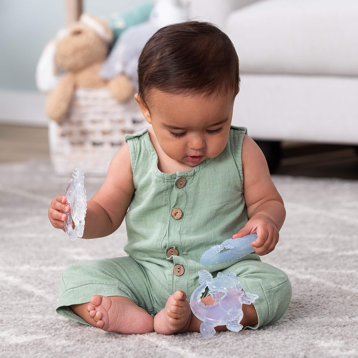 Infantino 316564-01 Infantino Transparenta tandringar - Mjuk tandring, gjord av icke-giftigt material, för sensorisk utveckling och stöd för barnsjukdomar, flerfärgad
