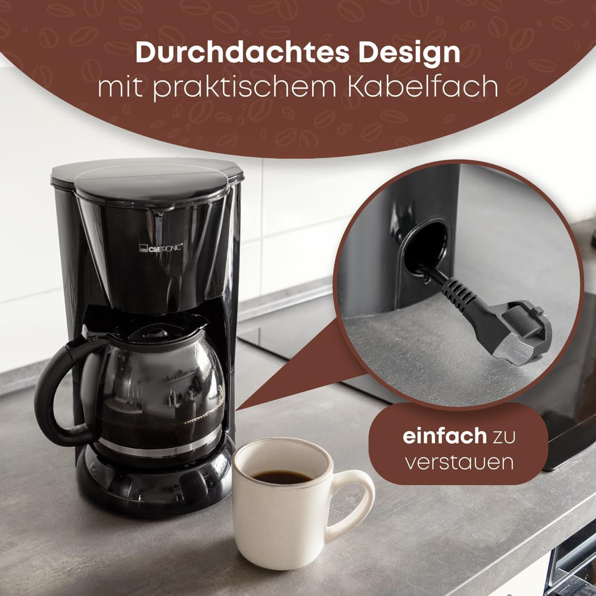 Clatronic® espressomaskin | Automatisk espressomaskin för 12-14 koppar (ca 1,5 liter) | Espressomaskin med filter och anti-droppsystem | 900W | Espressor KA 3473 Svart