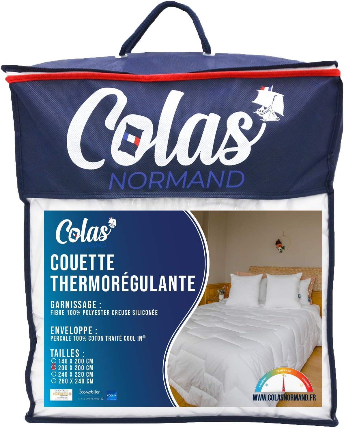 COLAS NORMAND Termoreglerande täcke, Cool In, Tempererat, 140 X 200 Cm, Svett, Optimal ventilation, 100% percale, Fresh Feel, Fransk, 53130255, White Naty Shop Täcken och täcken Vita 200X200 Cm