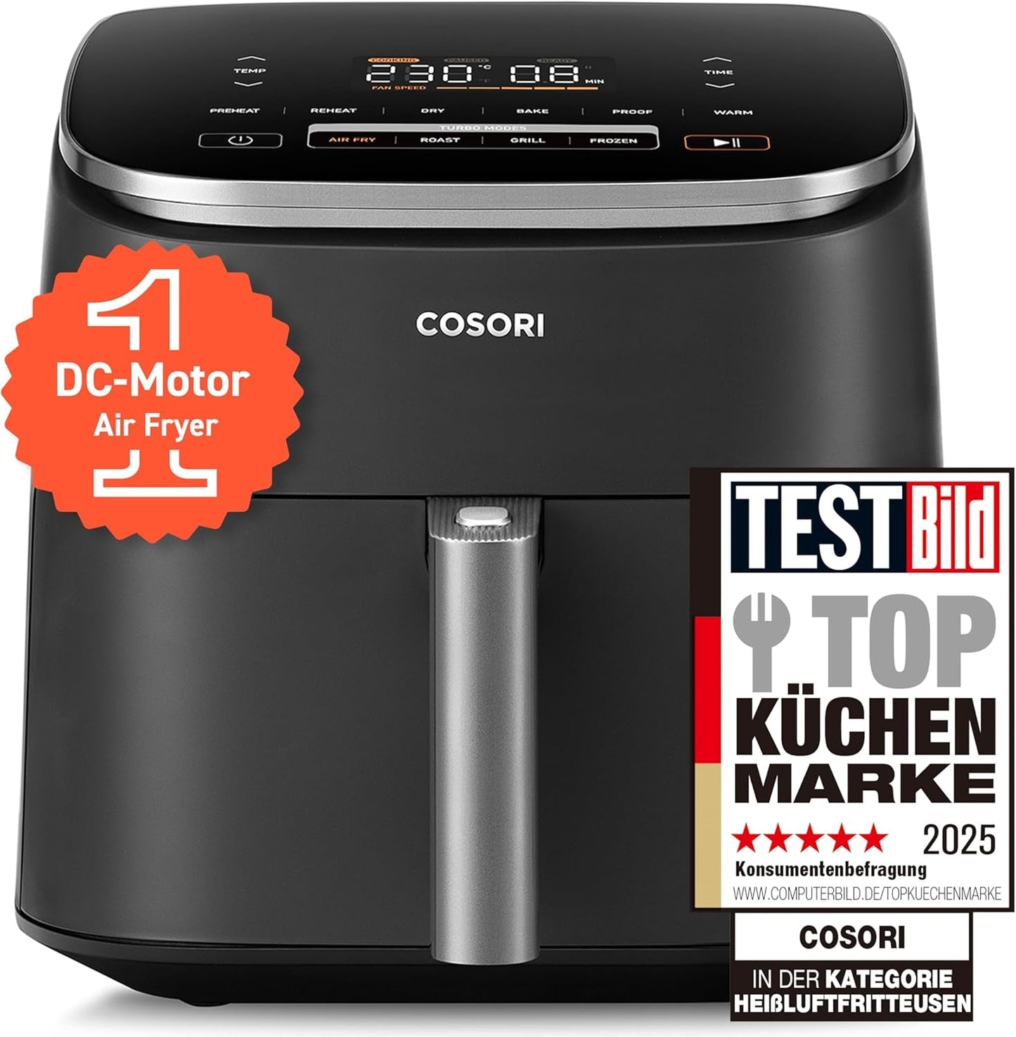 Kosori Turboblaze Hot Air Fryer Airfryer, 9-i-1, 6 liter, tyst Naty Shop Appliances Mörkgrå Turboblaze