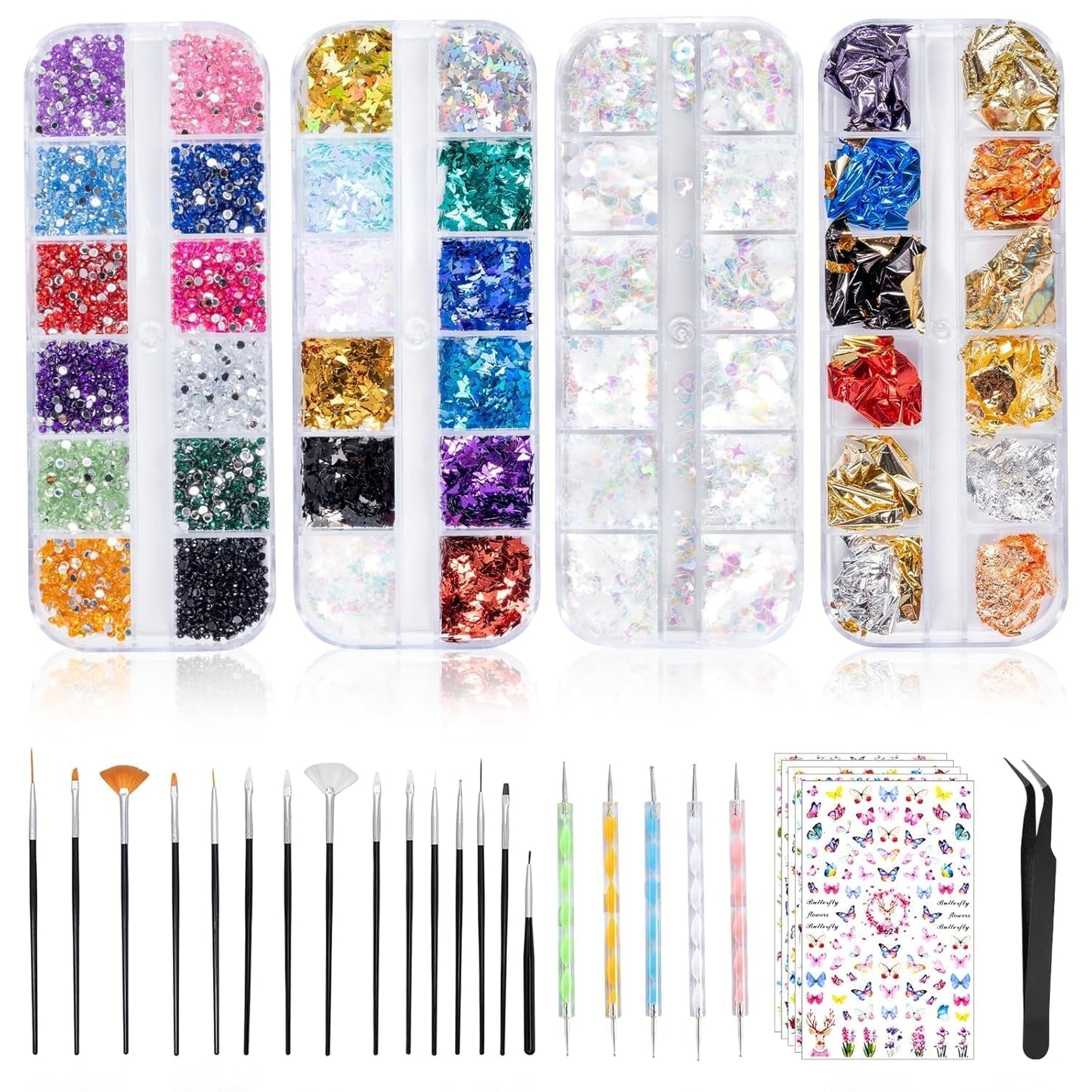 5600 Stück Strasssteine Nägel Nail Art, 36 Farben Glitzersteine, Dekorationen Nagelsteine Für Nagelkunst, Einschließlich Wachsstift Für Strasssteine Und Strass-Picker