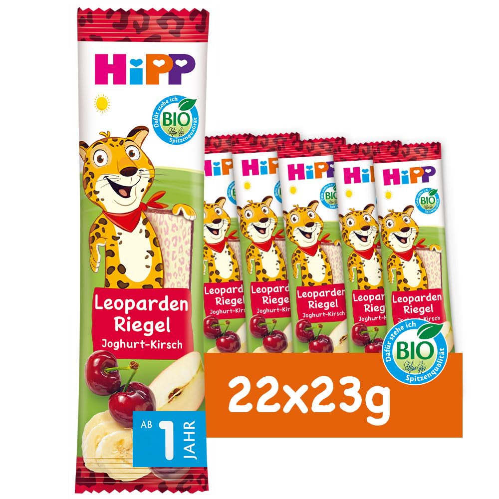 HiPP Leopardbars med yoghurt och körsbär i banan (22 x 23g), från 1 år, endast sötad med frukt, av bästa ekologiska kvalitet