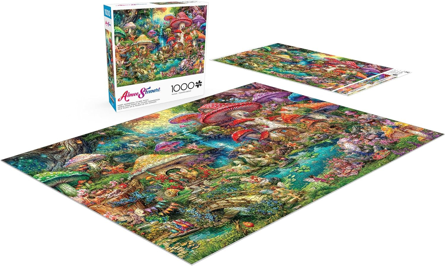 Buffalo Games - Aimee Stewart - Merry Mushroom Village Picnic - 1000 pusselbitar för vuxna, utmanande pussel, perfekt för spelkvällar - Färdiggjorda storlek 26,75 X 19,75 cm Pussel Naty Shop