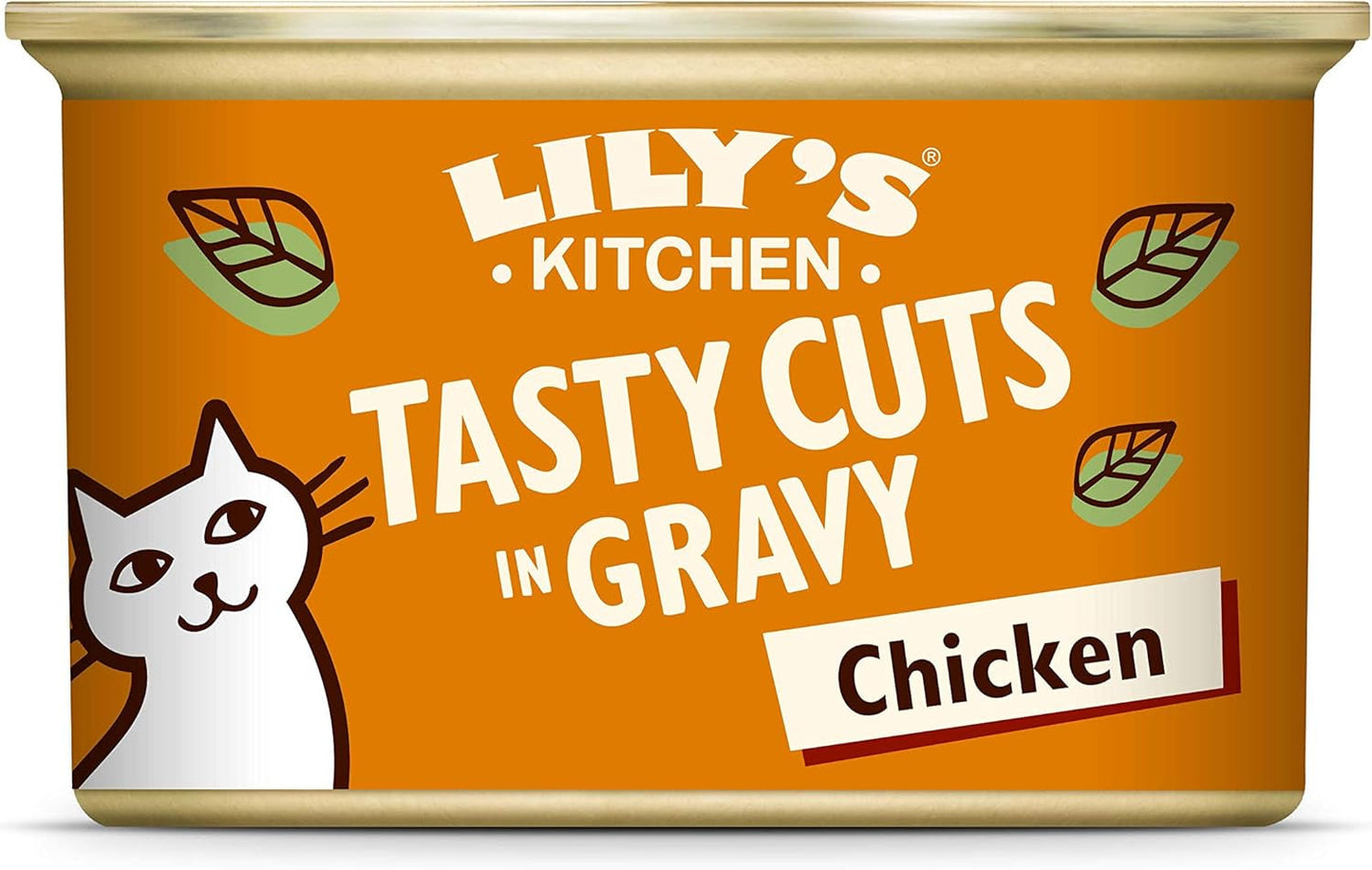Lily's Kitchen Naturligt våtfoder för vuxna katter, konserverade, läckra bitar i kycklingsås, kornfritt recept (24 brickor x 85 g)