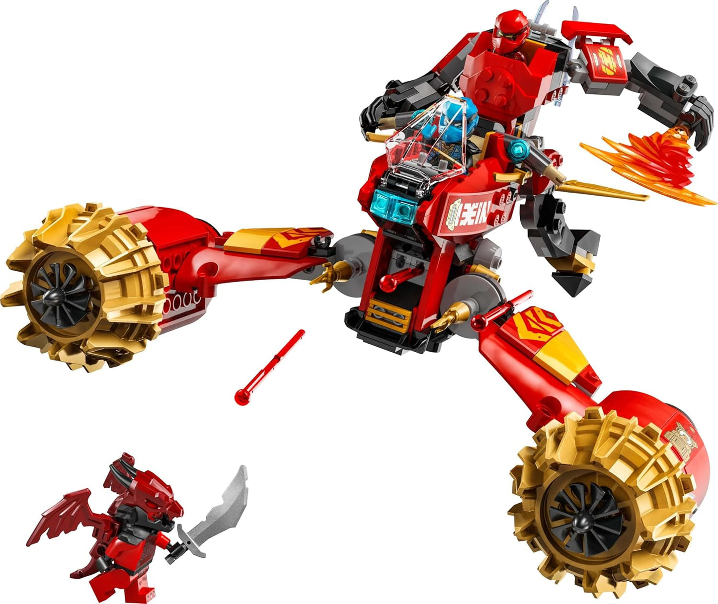 LEGO NINJAGO Kai's Storm Rider Mech - Flygande motorcykelleksak med 3 minifigurer - Mek med rörligt huvud, armar och ben - Byggleksak - Present till pojkar och flickor i åldern 7+ 71830 Byggset Besuche den LEGO-Store