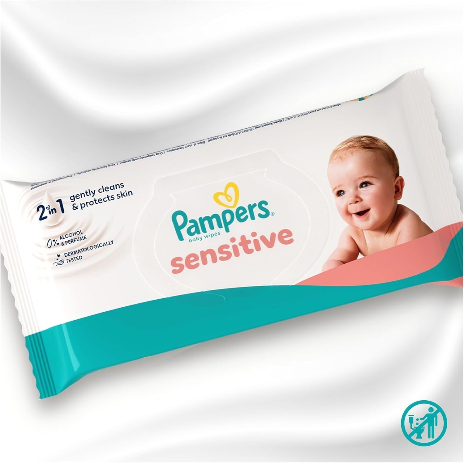 Pampers Sensitive Baby Wipes, 15 paket med 80 våtservetter, 1200 babyservetter, 2-i-1 skonsam rengöring och hudskydd