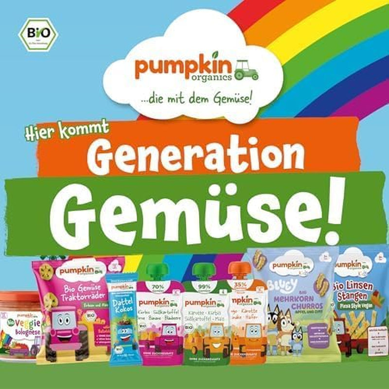 Pumpkin Organics-påsar med ekologiska grönsaker och flingor, 8-pack: Päron, Jordgubbar, Sötpotatis, Rödbetor, Banan, Havre - Inget tillsatt socker¹ - Från 6 månader - som mellanmål eller kompletterande mat i förpackningen (8 x 100g)