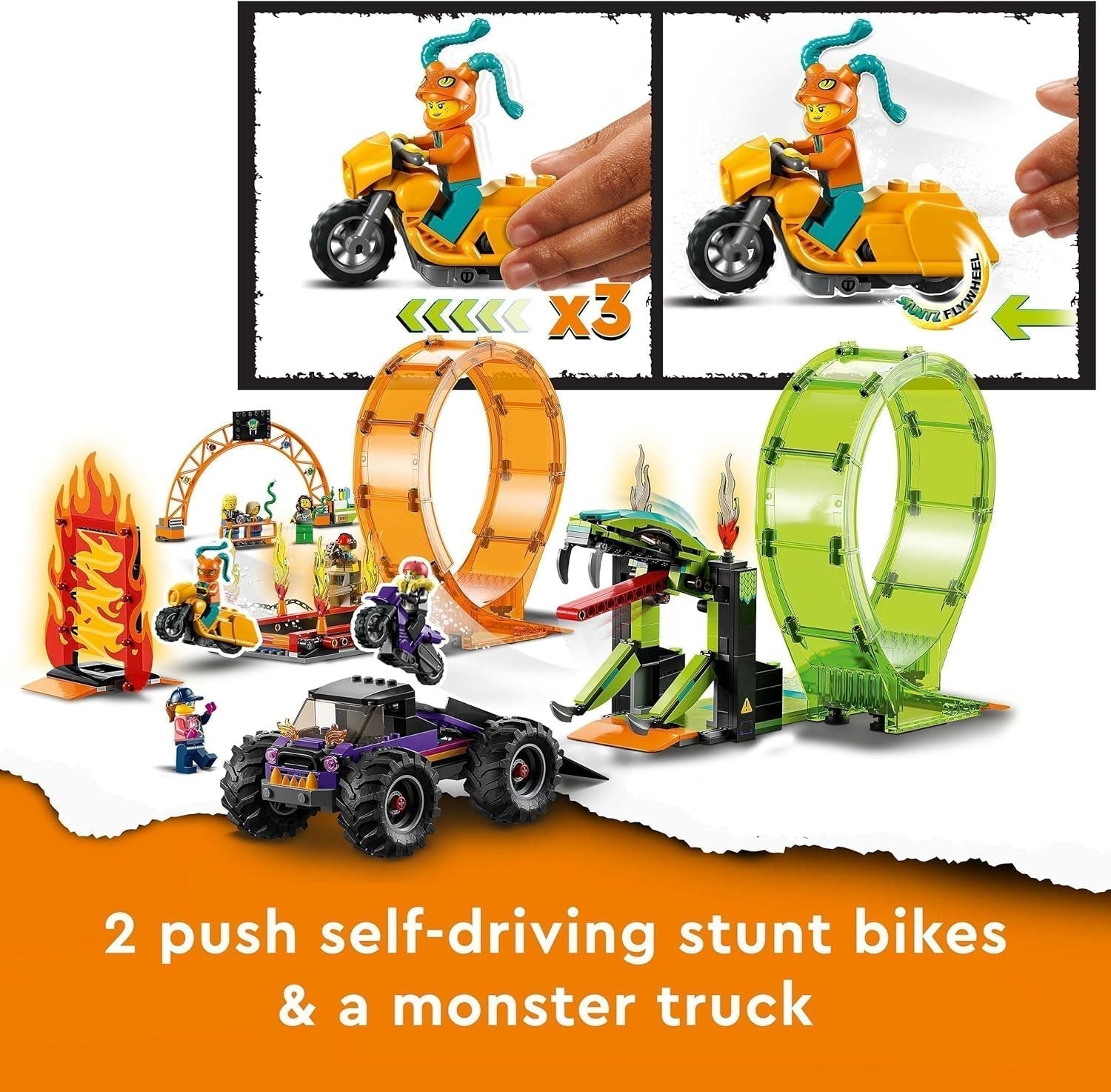 LEGO 60339 City Stuntz Stuntz Show Double Looping Set, inkl. ramp, monstertruck, 2X motorcykel och 7 minifigurer, leksak för barn över 7 år Byggset Besuche den LEGO-Store