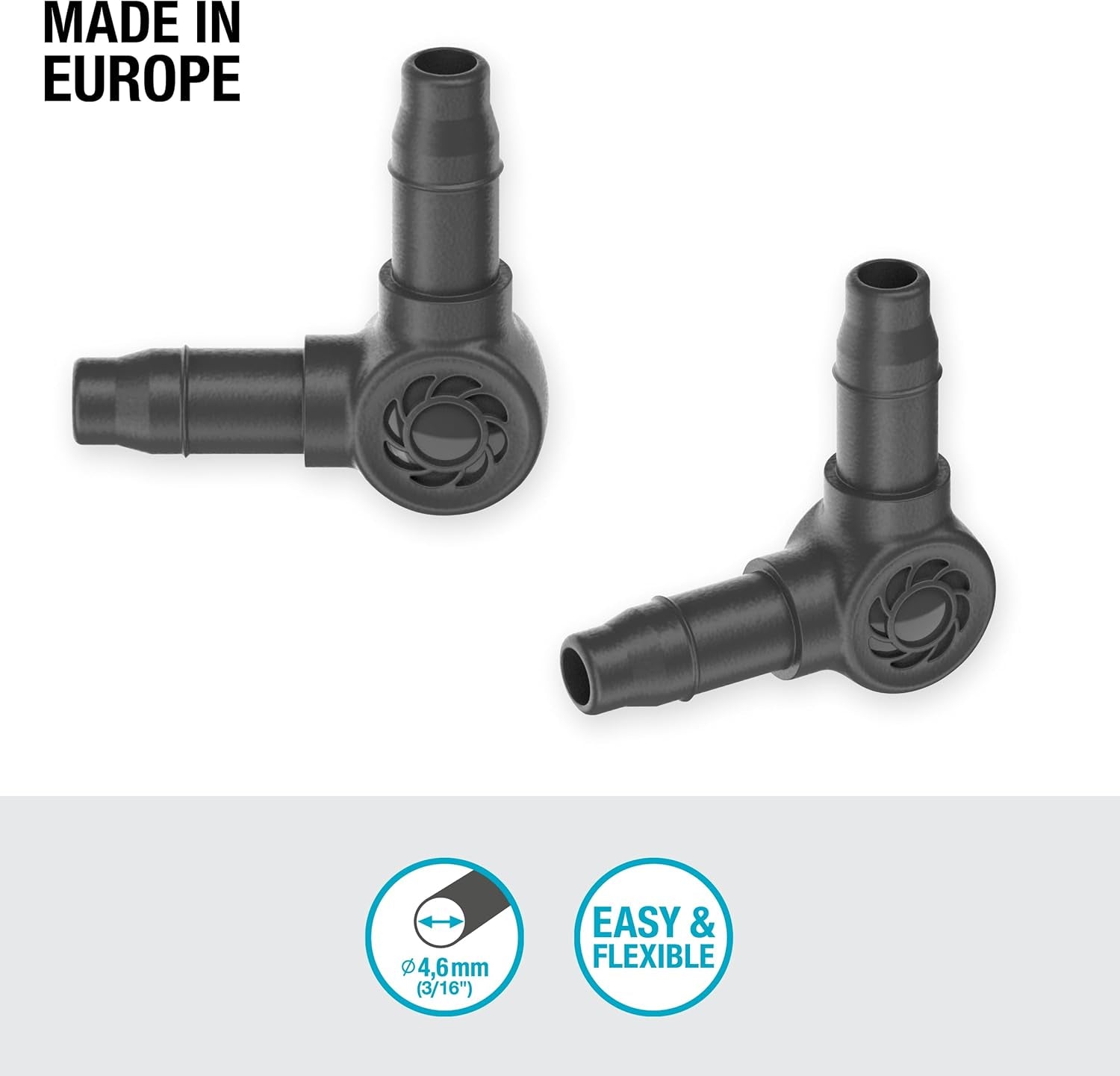 L-stycke för Gardena Micro-Drip 4,6 mm (3/16 tum): För att ändra distributionsriktning och dropplinjer med 90 grader, knäckfri installation, enkel och flexibel anslutningsteknik (13212-20)