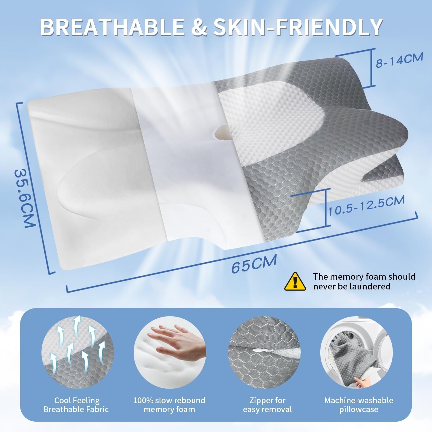 IDEA Kudde Memory Foam Kudde, Ergonomisk Kudde Ortopedisk Kudde Nacksmärta, Sovkudde för Sidorygg och buksmärta, Nackkudde Anti Snarkningskudde för Vuxna Cervikala Ortopediska Kuddar Naty Shop