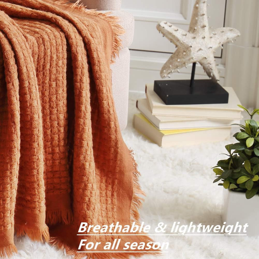 CREVENT roststickad filt för soffa Soffa Stol Säng Heminredning Mjuk Varm Mysig Lätt Vår Sommar Höst (127,8 X 152,4 cm Karamell / Brun / Bränt Orange) CREVENT sängar och filtar