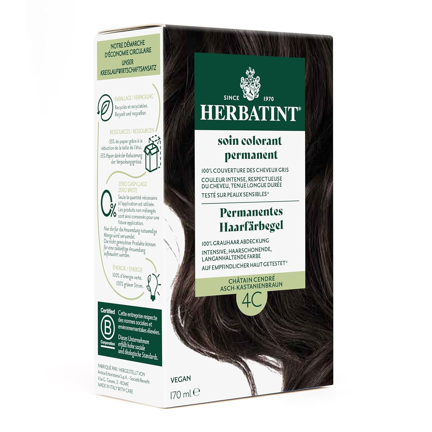 Permanent hårfärgsgel 6N mörkblond - 170 ml I ammoniakfri, 100 % grå hårtäckning Jag testade på känslig hud, med 8 växtextrakt Naty Shop Hårfärg 4C Ash-Brown