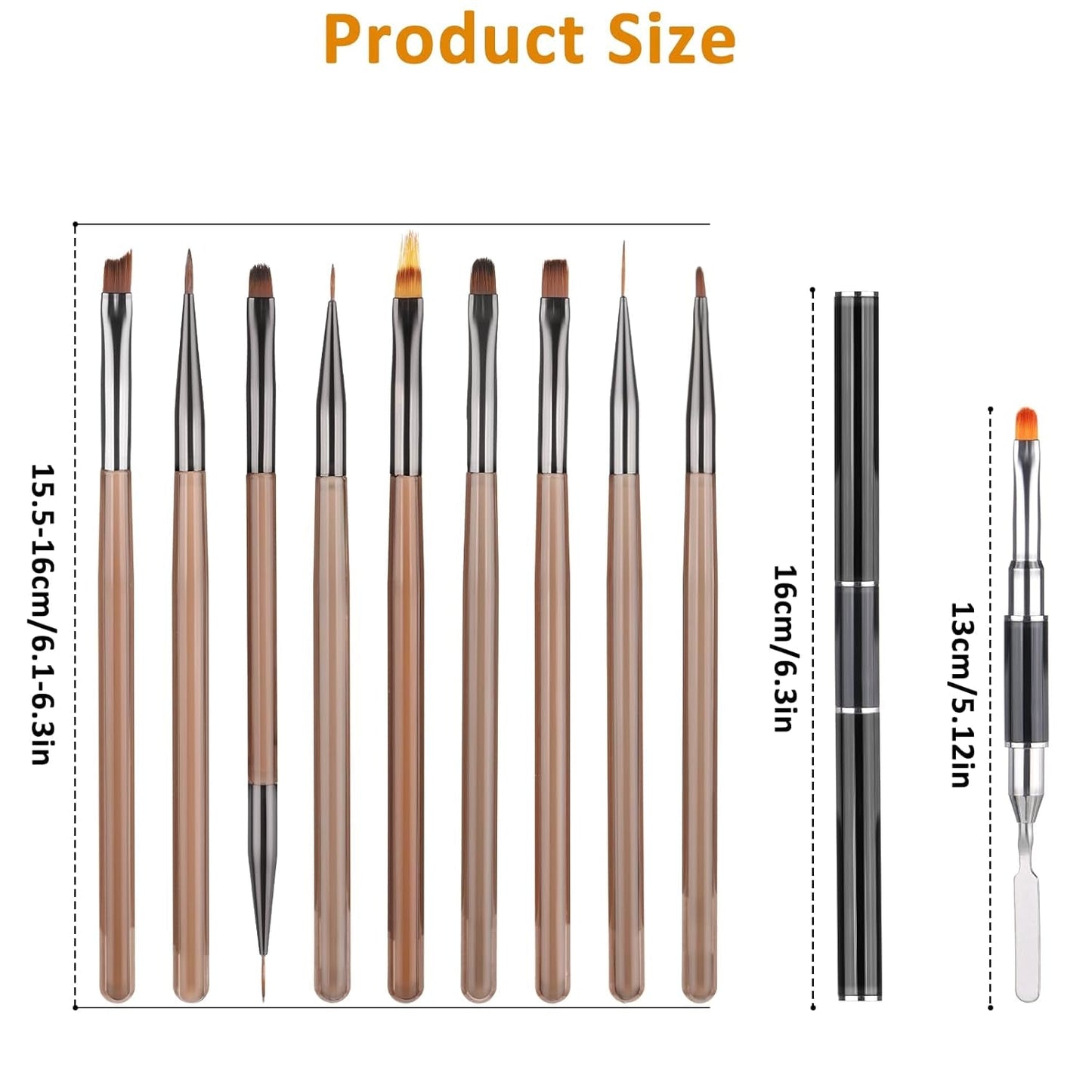 10 Stück Nailart Pinsel Set, Braun Nail Art Borstar Nailart Design Pinsel Nageldesign Pinselfür Gelnägelfür Heimwerker Maniküre Salon Zuhause Nailpinsel Set