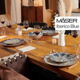 MÄSER 934017 Iberico Blue 4-personers middagsset, 12-delat, morisk stil, olika vintagedesigner i vitt och blått, keramik