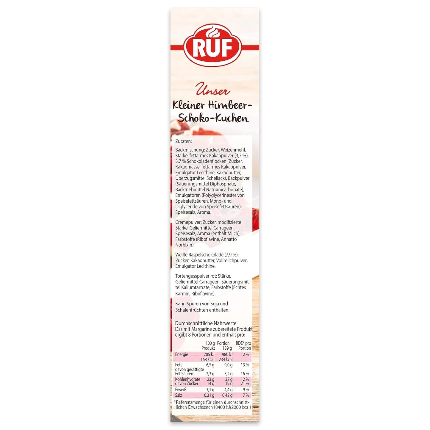 RUF Kleiner Himbeer-Schokokuchen, Mini-Kuchen Mit Feiner Puddingcreme, Himbeeren Und Weißen Schokoraspeln, Inkl. Bakform, 1X252G Blandning för bakning och matlagning Naty Shop