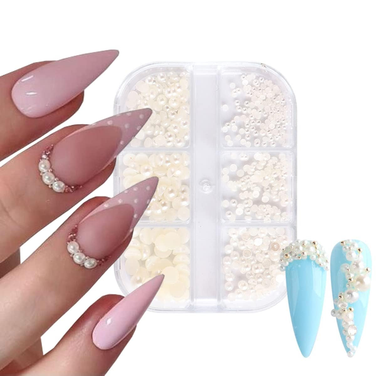GZMAYUEN Nail Art Perlen Micro Caviar Für Nägel, 0,3-3Mm Goldene Silber Mini Caviar Strasssteine, Weiß Beige Mini Nägel Perlen Mikroperlen Dekor Für Nägel