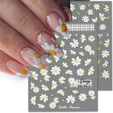 5D-präglade vita prästkragar Nagelklistermärken Blommor Nagelklistermärken Blommor Självhäftande folieklistermärken Nagelkonstklistermärken Tusenskönor Nageldekoration Tillbehör Blomdesignklistermärken Nagelkonst