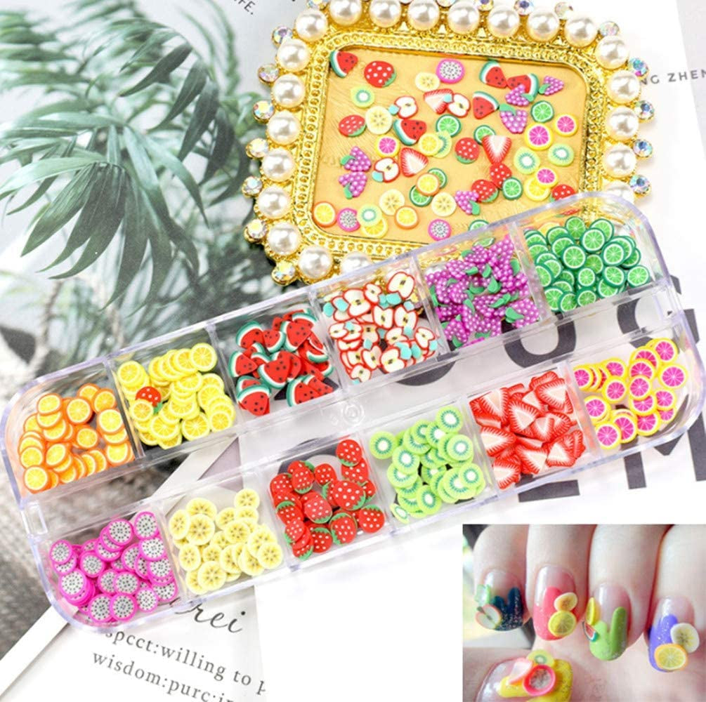 4 Set Nagel Obst Scheiben, Basicon Niedliche Obst Polymer Scheiben Obst Scheibe Nagel Nagel 3D Obstscheibe Nail Art Slice Für DIY Liefert Maniküre Dekoration Schleim Zubehör Nageldekorationen, 4 Stile