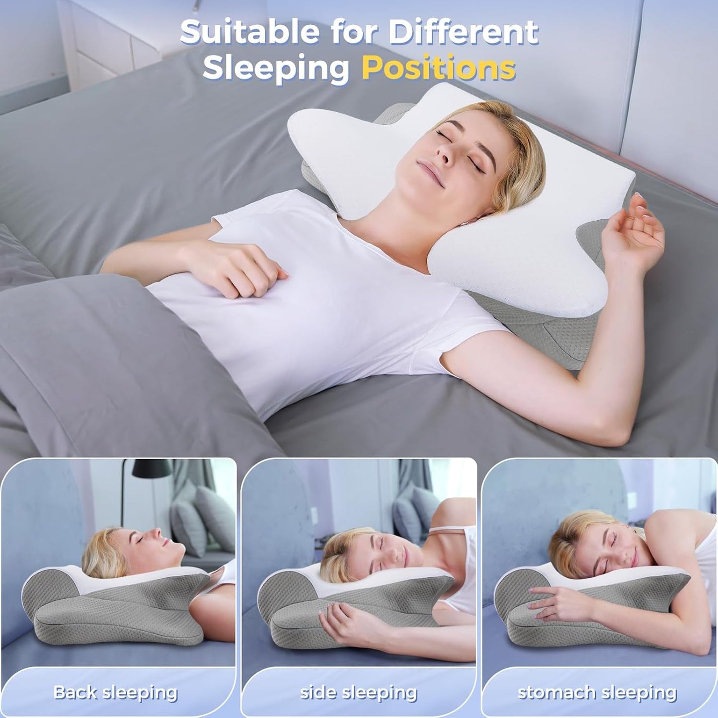 SAHEYER nackkudde 2 i 1 Ergonomisk nackstödskudde och nackrullskudde Ortopedisk kudde för sidoslipare Memory Foam-kudde för sidoslipare Rygg och mage Ortopediska livmoderhalskuddar Naty Shop