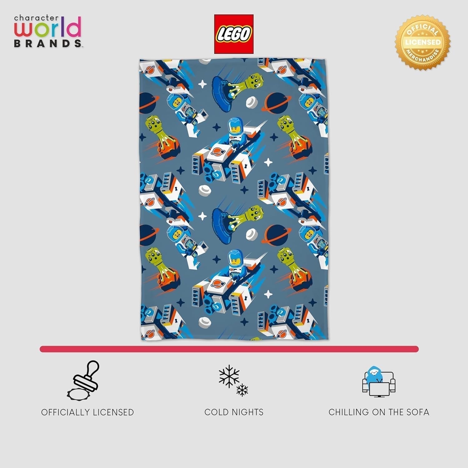 Character World Official Lego® City Fleecefilt, Supermjuk, Varmblå Throw, Cityspace Design, Perfekt för sovrum, camping och sovande, 100 X 150 Cm sängar och filtar Besuche den Character World-Store