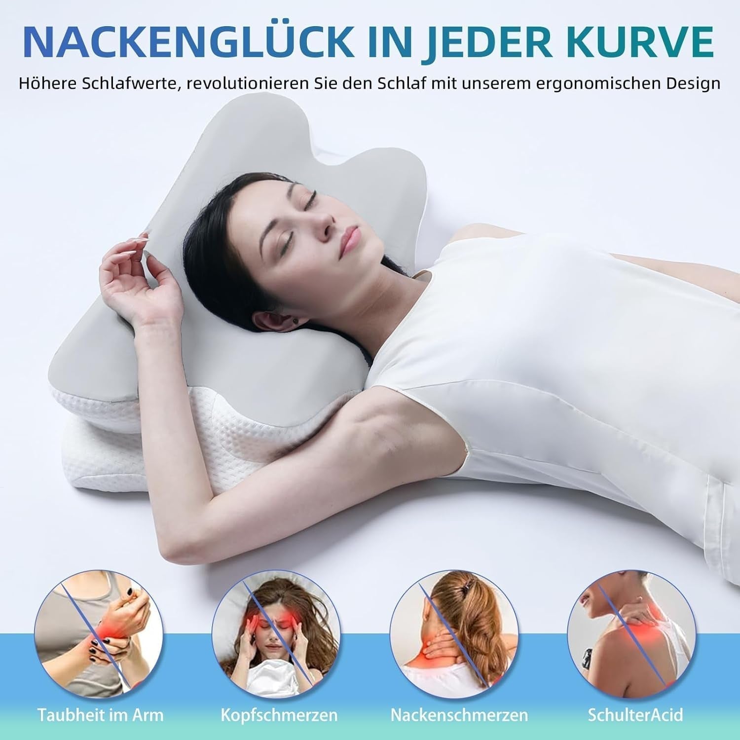 RUMMY Ergonomisk nackstödskudde i Memory Foam med avtagbart tvättbart överdrag för sido- och magsliprar (grå) Cervikala ortopediska kuddar Naty Shop