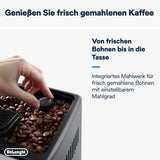 De'Longhi Dinamica Plus ECAM 370.70.B helautomatisk espressomaskin med LatteCrema mjölk, cappuccino och espressosystem, 3,5 tums TFT färgpekskärm och appkontroll, kaffefunktion, svart