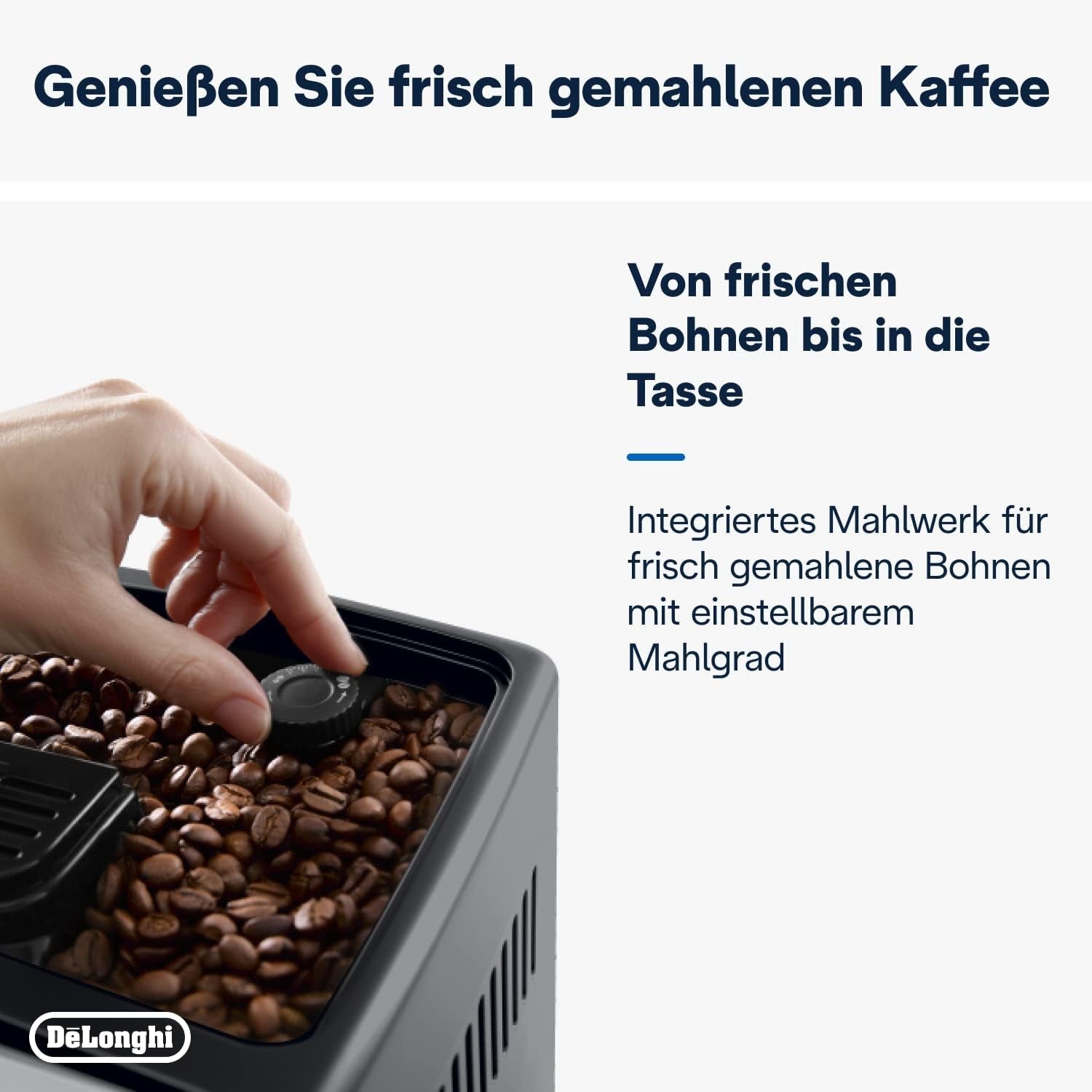 De'Longhi Dinamica Plus ECAM 370.70.B helautomatisk espressomaskin med LatteCrema mjölk, cappuccino och espressosystem, 3,5 tums TFT färgpekskärm och appkontroll, kaffefunktion, svart