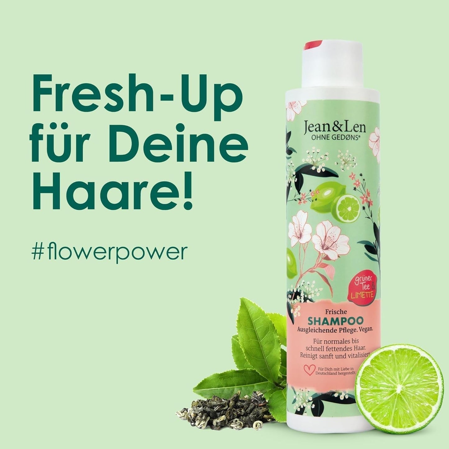 Jean & Len Green Tea & Lime fuktgivande schampo, för normalt till fett hår, 300 ml dusch och bad Jean & Len Green Tea & Lime